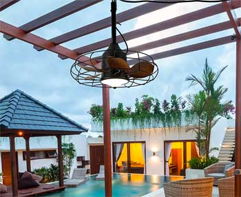 Outdoor Pergola Ceiling Fan with Protective Cage, Easy to Hang and Move